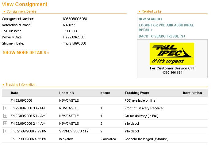 Toll IPEC Tracking - Package Tracking